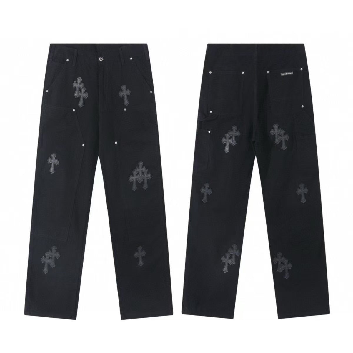 CHROME HEARTS BLACK CROSS PATCH JEANS BLACK