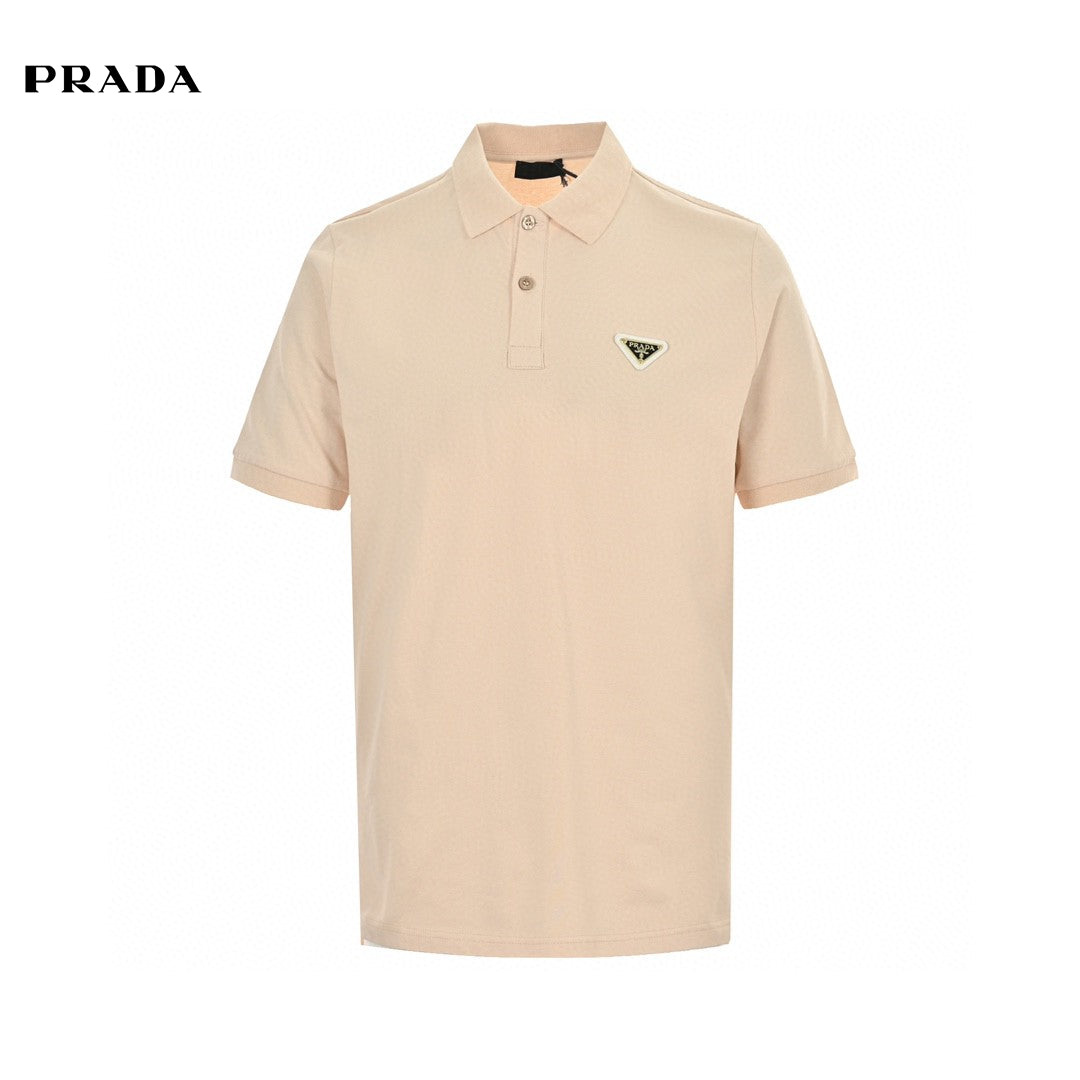 Prada Logo Patch Beige Polo Shirt Primereps