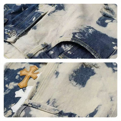 CHROME HEARTS TIE DYE WHITE ORANGE CROSS PATCH JEANS