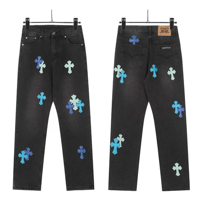 CHROME HEARTS BLUE CROSS PATCH JEANS BLACK