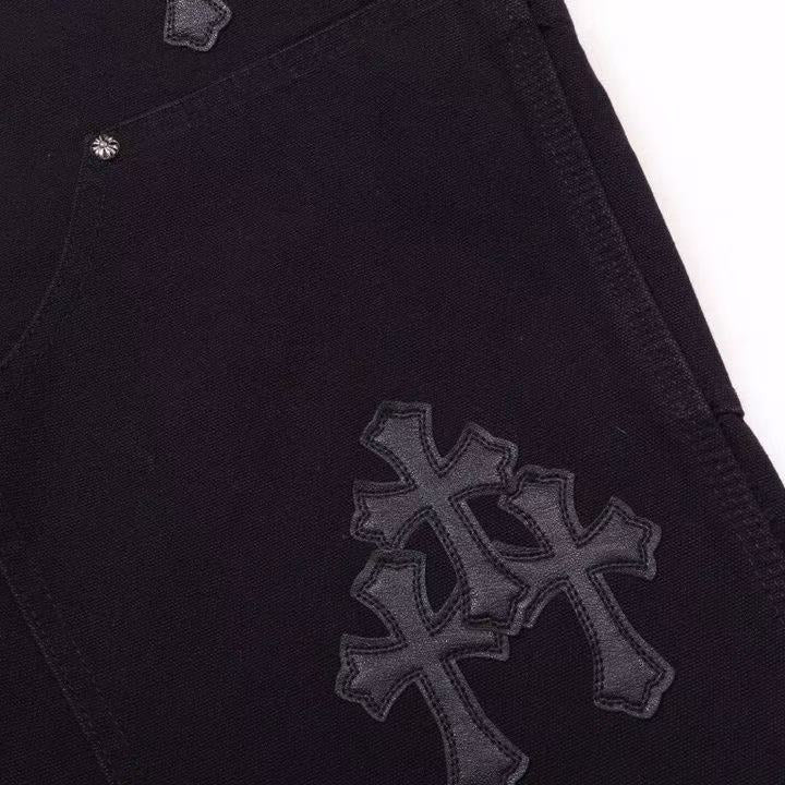 CHROME HEARTS BLACK DOUBLE KNEE CARPENTER JEANS