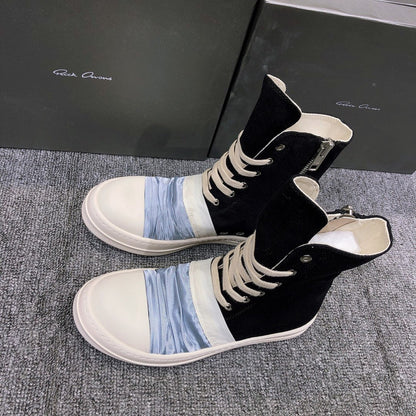 Rick Owens Black Canvas Boots with Ruched Fabric
