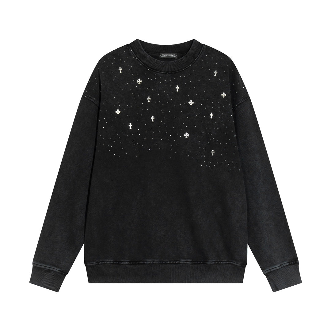 CHROME HEARTS STARRY RHINESTONE SWEATSHIRT WASHED BLACK - Prime Reps