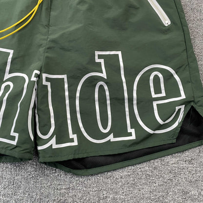 RHUDE RH LOGO SHORTS GREEN - Prime Reps
