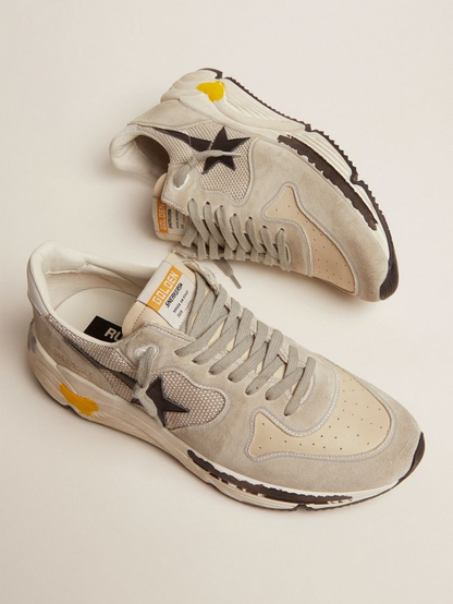 Running Sole Sneakers In Mesh And Ice-gray Suede
