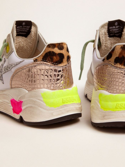 Running Sole Sneakers In Suede With Glitter And Leopard Print