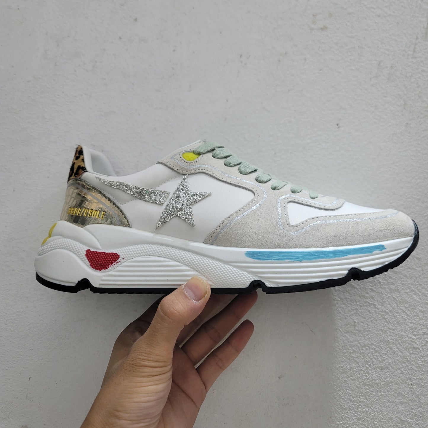 Running Sole Sneakers In Suede With Glitter And Leopard Print