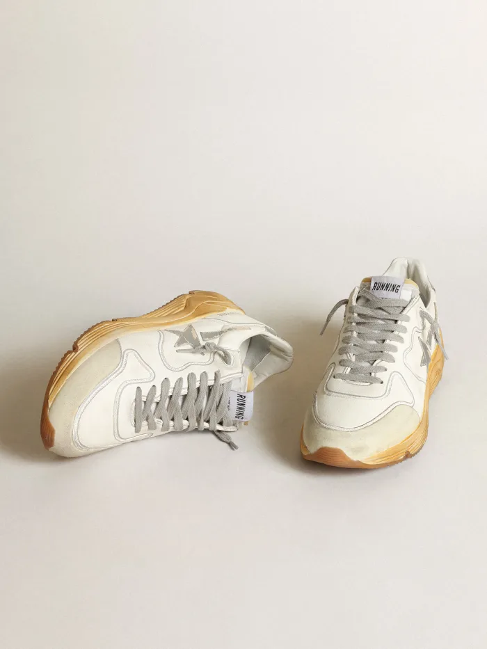 Running Sole Sneakers With Star and Heel Tab in Leather With Silver-colored Digital Print