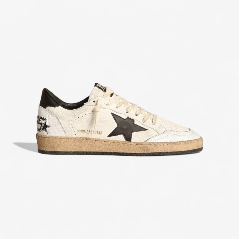 Sneaker Ball Star Donna In Suede Nero Con Stella In Pelle Bianca E Talloncino In Pelle Nera
