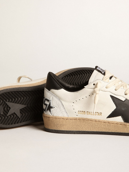 Sneaker Ball Star Donna In Suede Nero Con Stella In Pelle Bianca E Talloncino In Pelle Nera