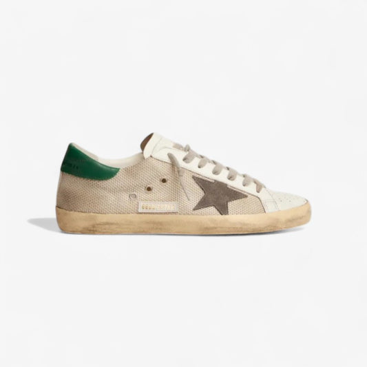 Super-star Sneakers In Pale Silver Mesh With Gray Suede Star