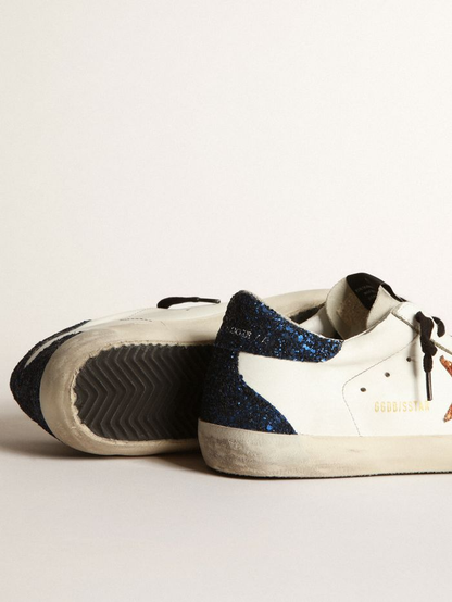 Super-star Sneakers With Peach-pink Glitter Star And Blue Glitter Heel Tab