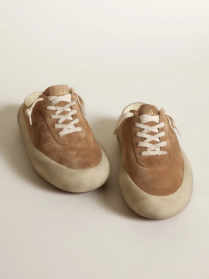Women's Space-star Sabots In Tobacco-colored Suede With Perforated Star