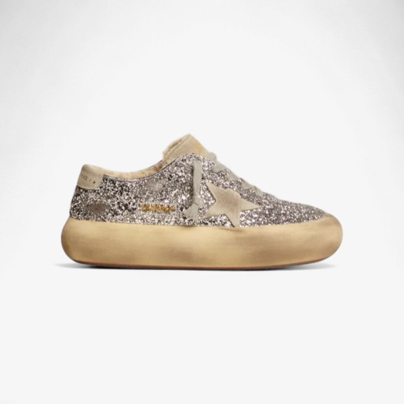 Women's Space-star Shoes In Silver Glitter With Shearling Lining
