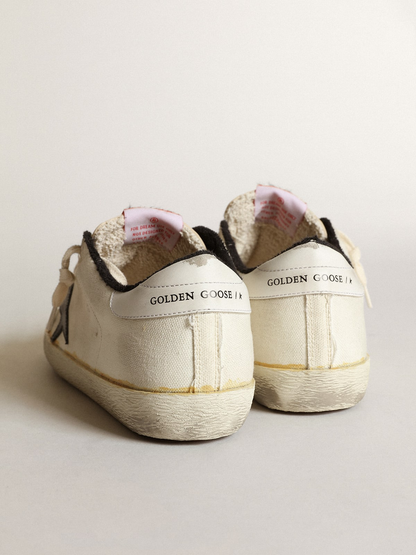 Women’s Super-star Ltd Sneakers In Beige Canvas With Black Leather Star And White Leather Heel Tab