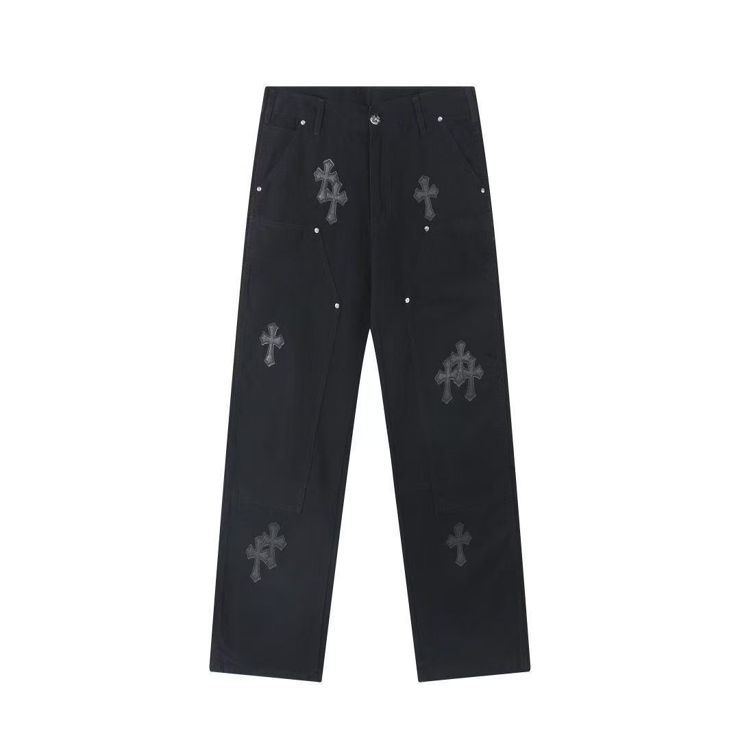 CHROME HEARTS BLACK CROSS PATCH JEANS BLACK
