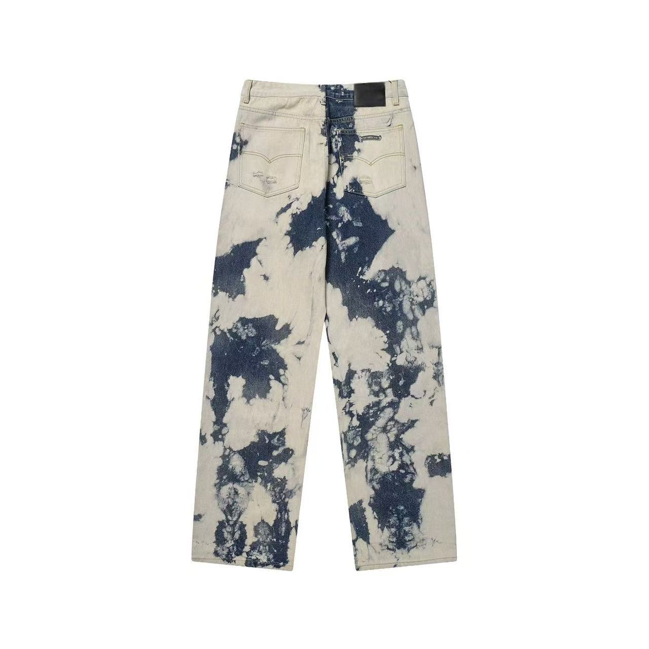 CHROME HEARTS TIE DYE WHITE ORANGE CROSS PATCH JEANS