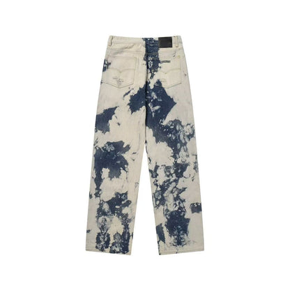 CHROME HEARTS TIE DYE WHITE ORANGE CROSS PATCH JEANS