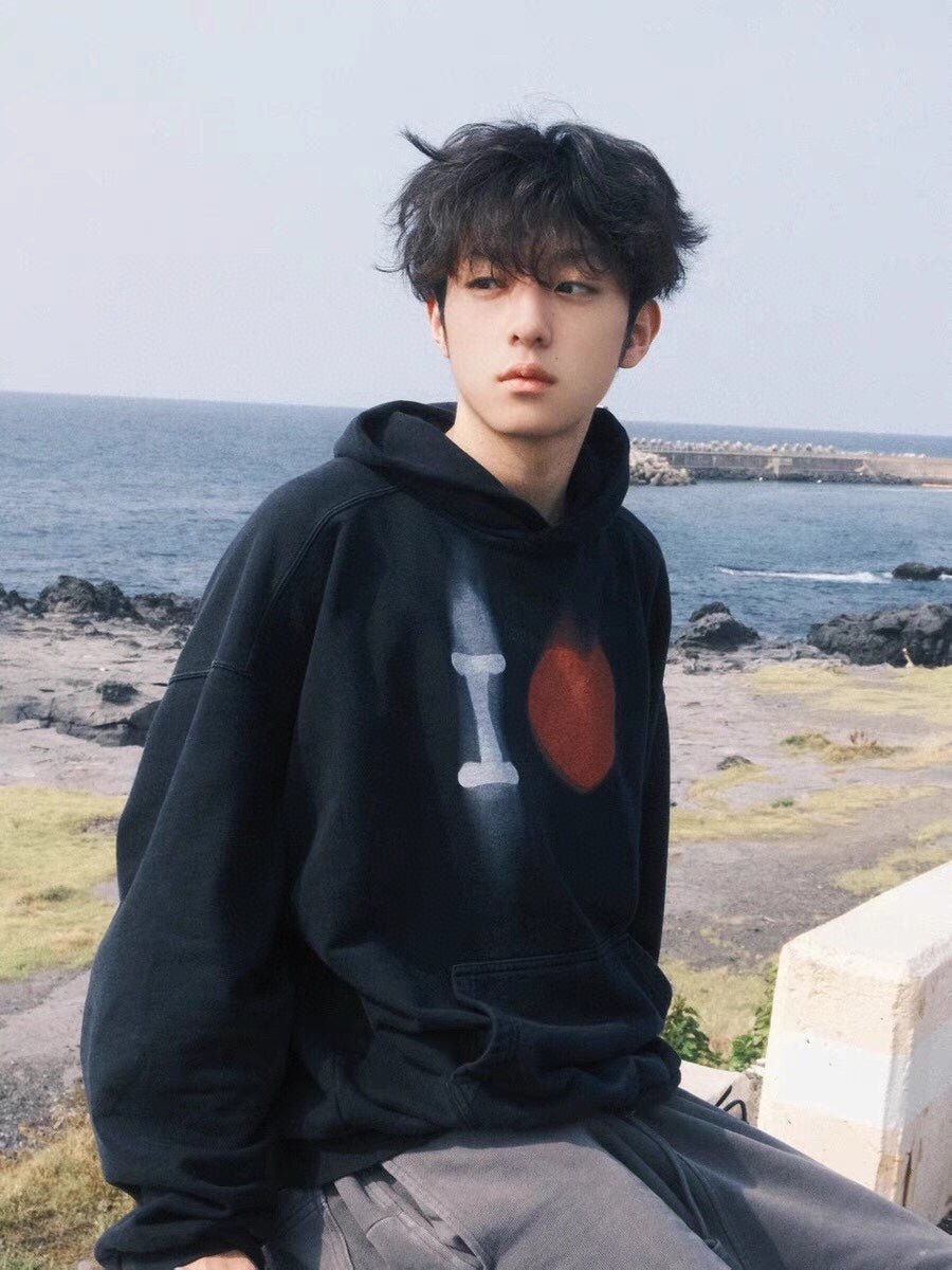 Balenciaga Black Hoodie with "I Love" Graphic - Prime Reps