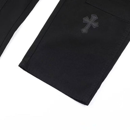 CHROME HEARTS BLACK CROSS PATCH JEANS BLACK
